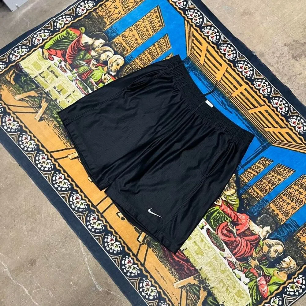 Black Nike satin basketball shorts Size large baggy dazzle shiny long jorts y2k